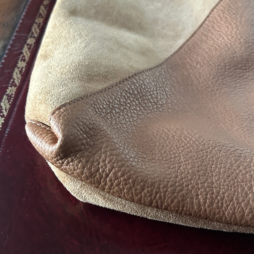 Brown Suede Pebbled Leather Tote Bag Shoulder Bag Animal Friendly NWOT - Picture 15 of 16